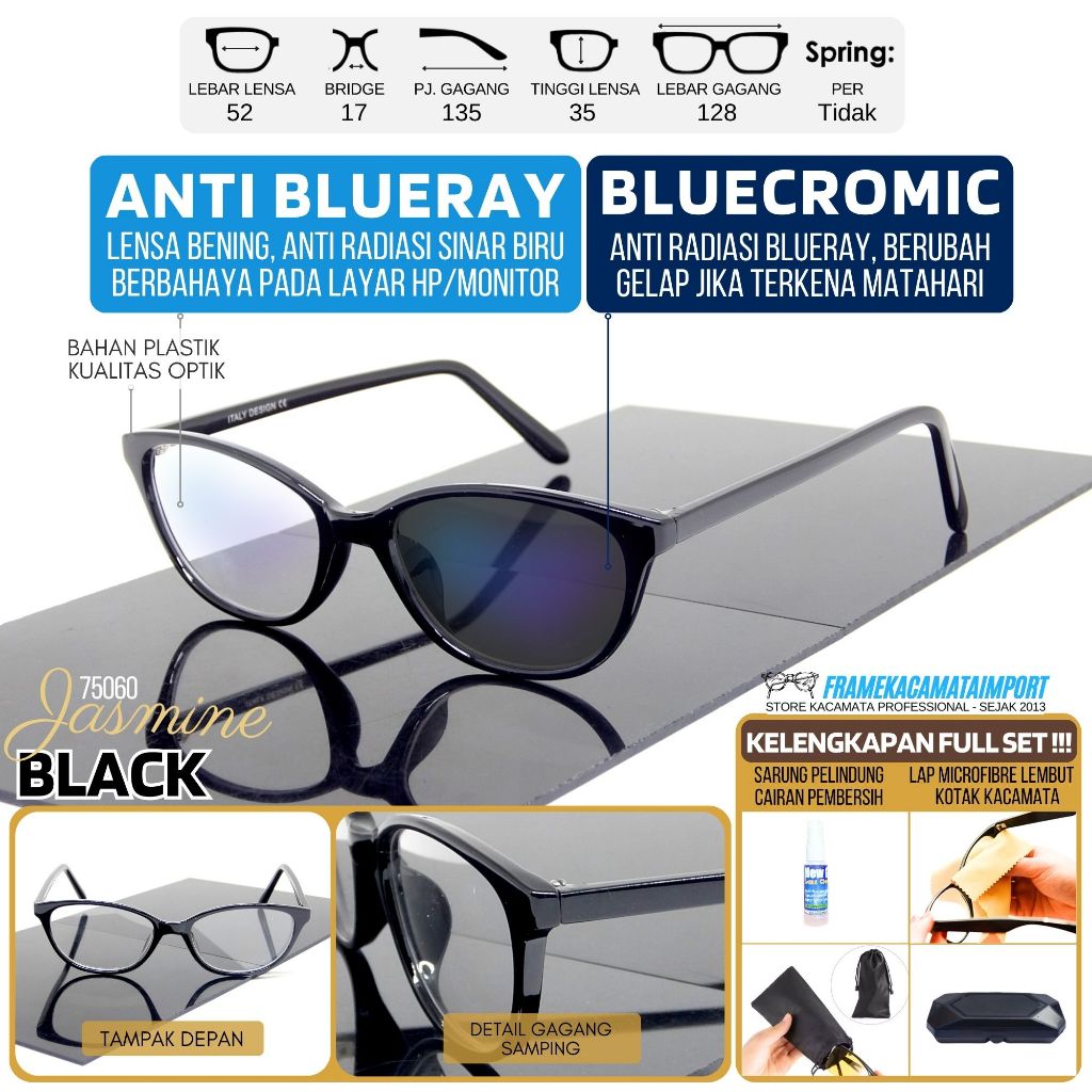 PAKET Kacamata Anti Radiasi Blueray Kaca Mata Bluecromic Anti UV Berubah Gelap Kacamata Gaming Wanit