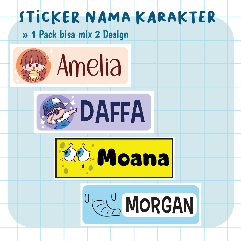 

Stiker Label Nama Karakter Cute Anti Air Custom Stiker Waterproof Name Sticker with Character