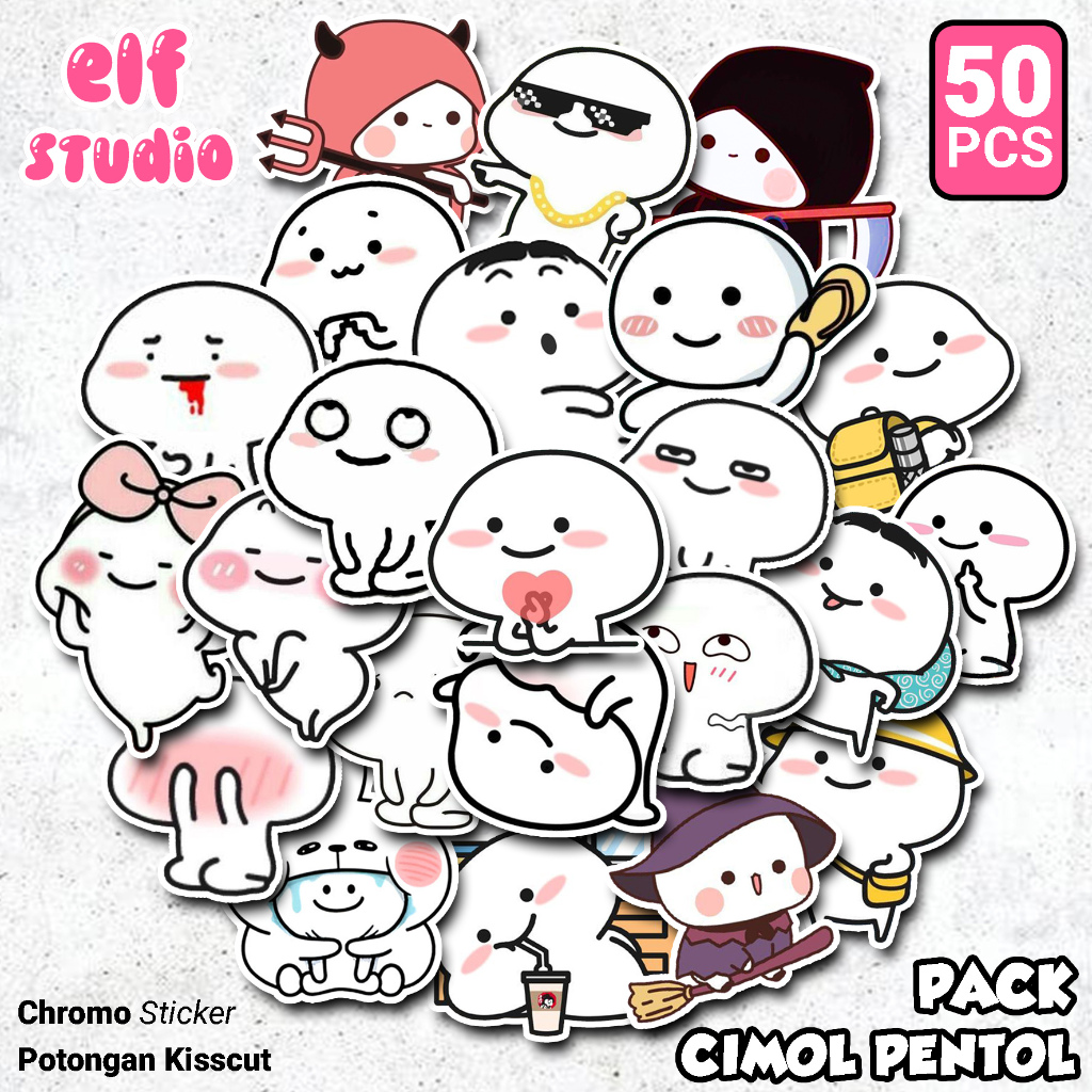 

50 PCS Stiker Cimol Pentol Sticker Lucu Emoji Jawir Untuk Casing HP Laptop Buku Jurnal