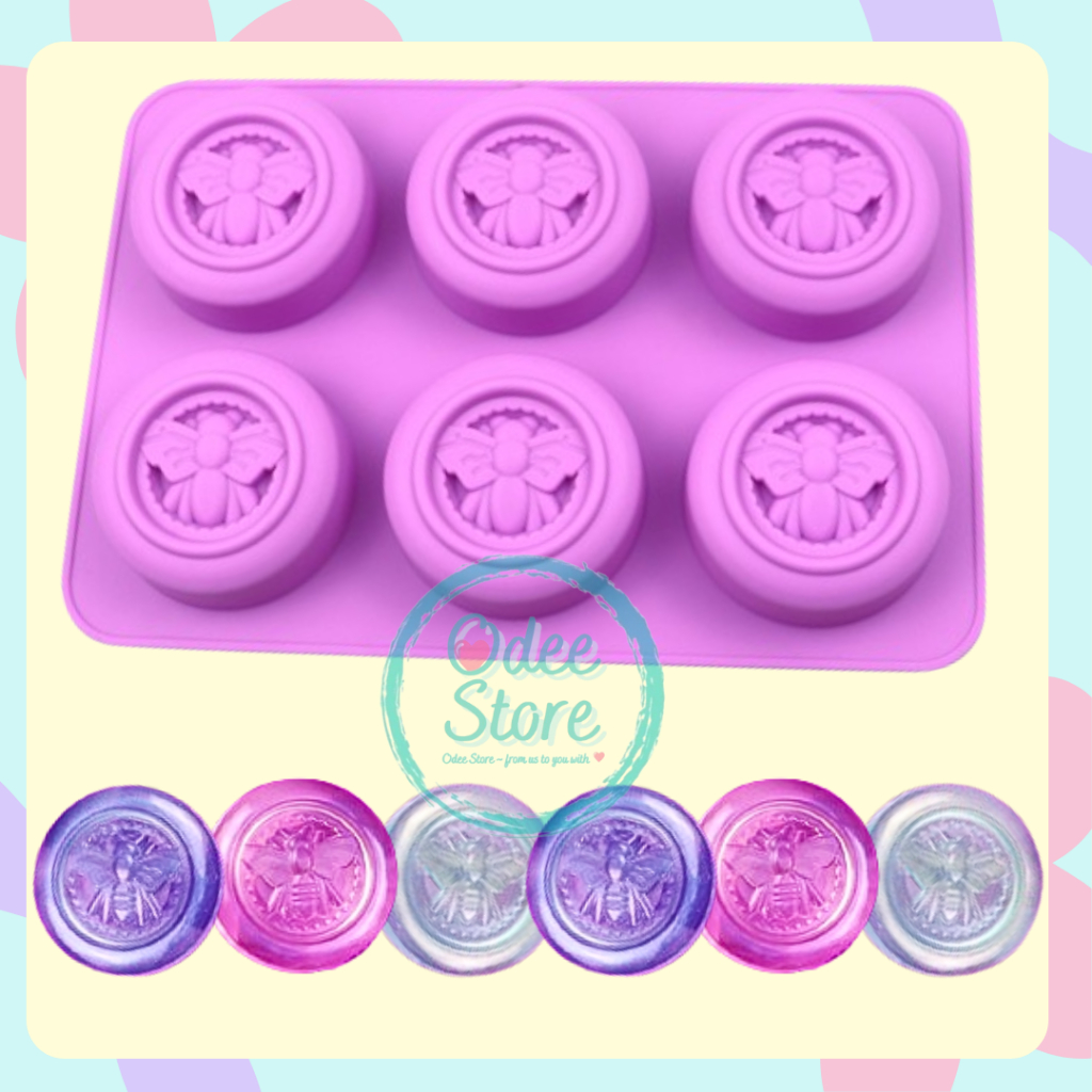 OdeeStore Cetakan silikon silicone mold bulat motif lebah bee; sabun soap lilin candle resin puding