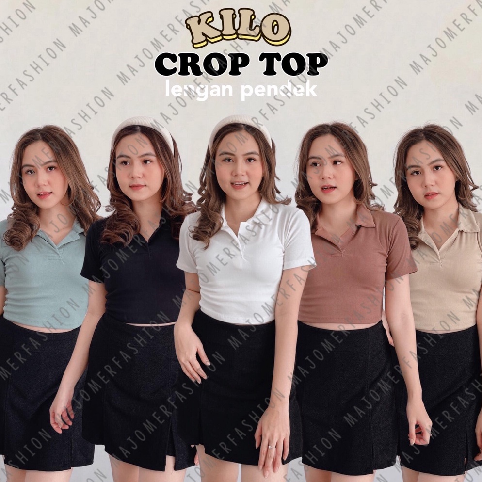 Bagus Dipakai MAJOMER   KILO CROP TOP LENGAN PENDEK  CROP TOP V KERAH RIB  KAOS WANITA