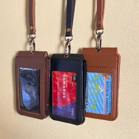 

KODE C52Q ID Card Holder Kulit Magnet Flip 2 sisi Name Tag Holder kulit 2