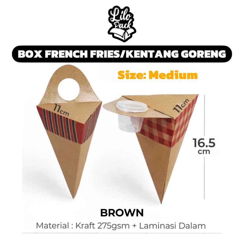 [ECER min. 5pcs] Box Kentang Goreng Kraft size Medium + Saus Cup 25ml | Dus Packaging French Fries-C