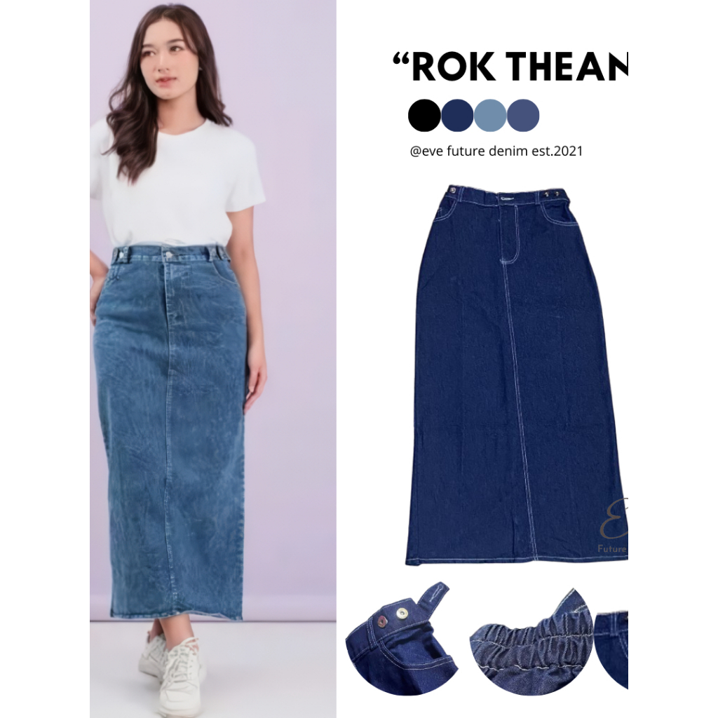 Rok Jeans Theana Super Jumbo Rok Span Denim - Rok Jeans Theana Jumbo Hitam Rok Jumbo Skena
