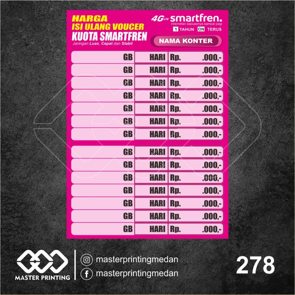 

278 - Stiker Harga Voucher Kuota Operator, Sticker Vinyl, Premium, Tahan Air, Termurah, Bisa Custom