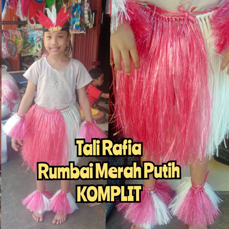 Rok Rumbai Rok Tali Rafia Merah Putih Untuk Anak dan Dewasa