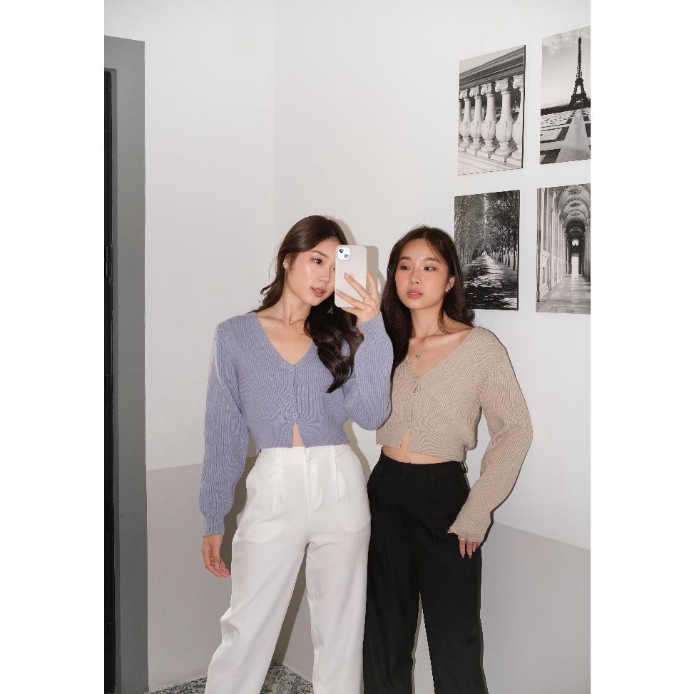 Model Baru Kiyorawears  CNY Collection Mu Fen Two Button Crop Cardigan  Outer Knit  Cheongsam Blouse