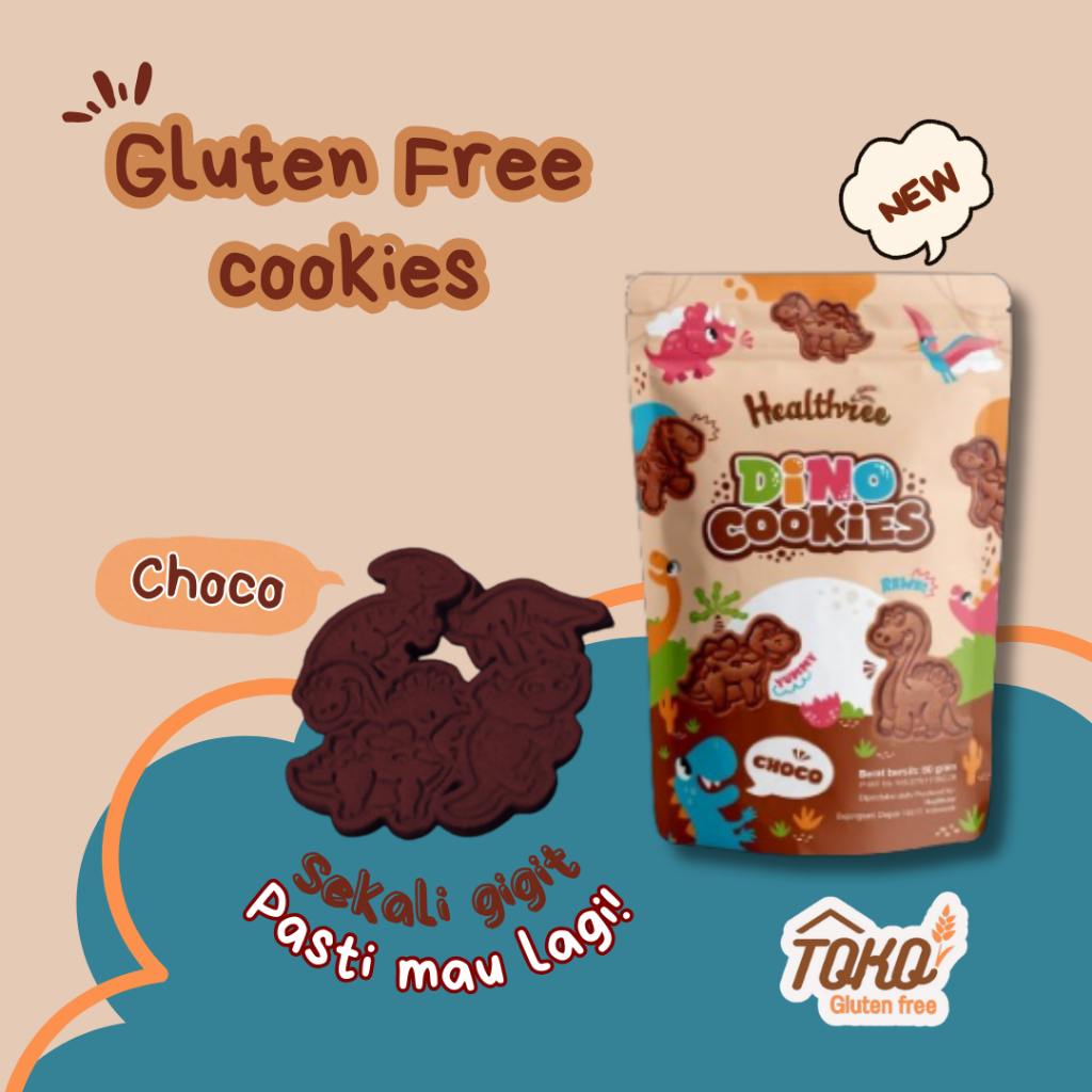 

Dino Gluten Free Cookies Anak Healthy Snack Special Needs Egg Free Dairy Free Rasa Coklat 80 gram