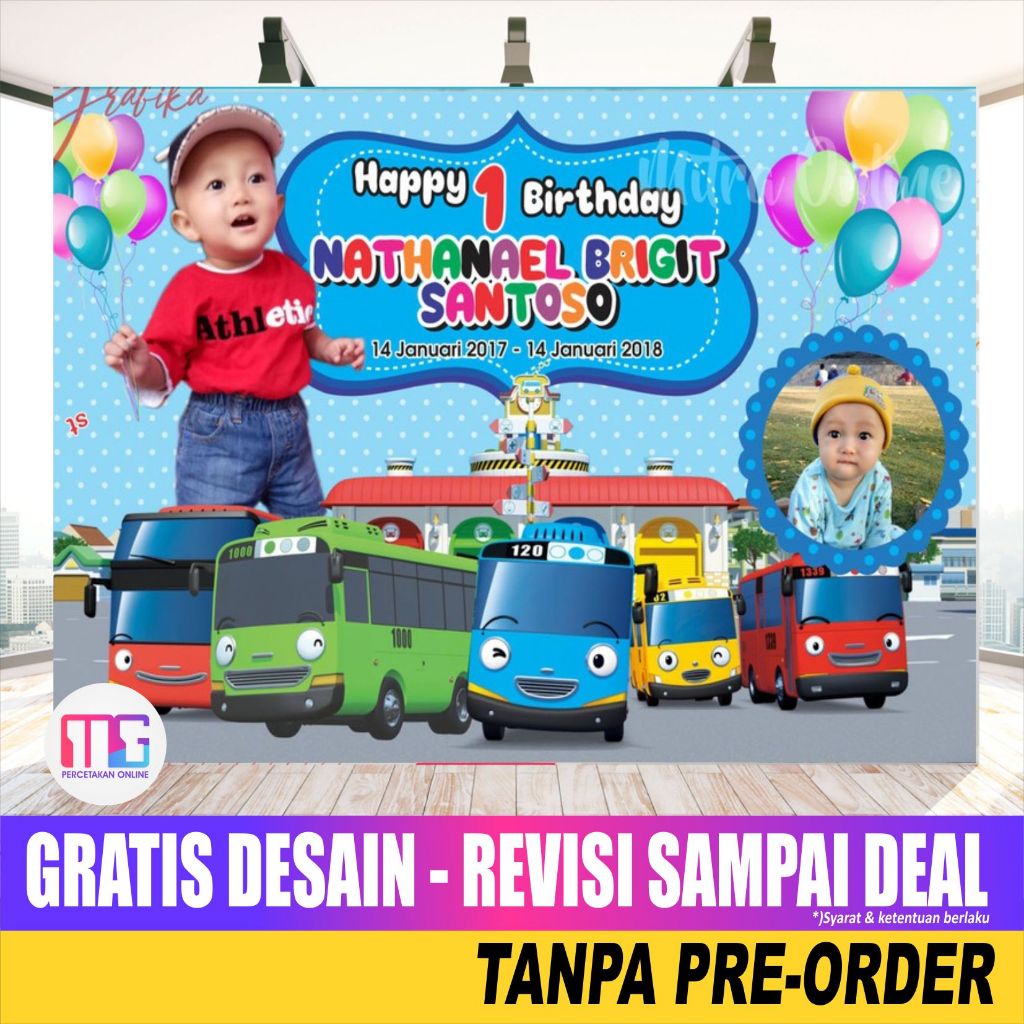 Spanduk Ulang Tahun Anak cowok Tayo bisa custom | banner Ultah anak laki laki karakter  bus tayo - B