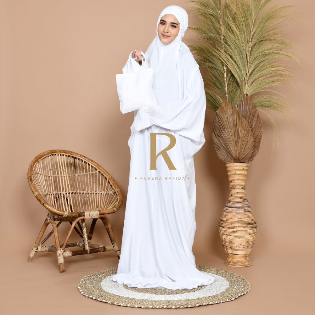 Mukena JUMBO Terusan Dewasa Putih Polos | Mukena Langsungan Rayon Putih