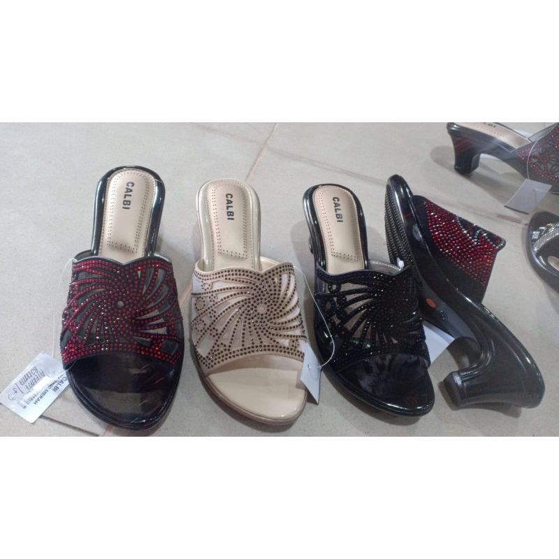 SANDAL PESTA WANITA CALBI TUMIT PENDEK HEELS 5 CENTI