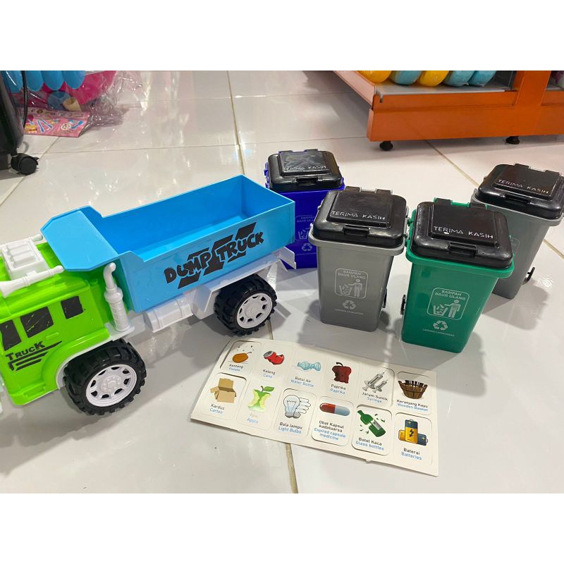 MAINAN ANAK MOBIL TRUK + 4 BAK SAMPAH BUKA TUTUP BESAR AK 15