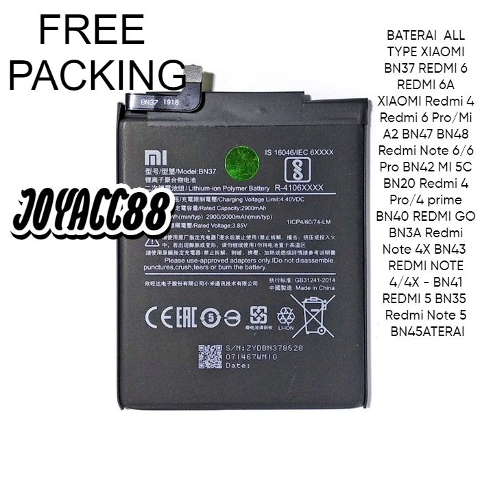 BATRE XIAOMI BN37 REDMI 6 REDMI 6A XIAOMI Redmi 4 Redmi 6 Pro/Mi A2 BN47 BN48 Redmi Note 6/6 Pro BN4