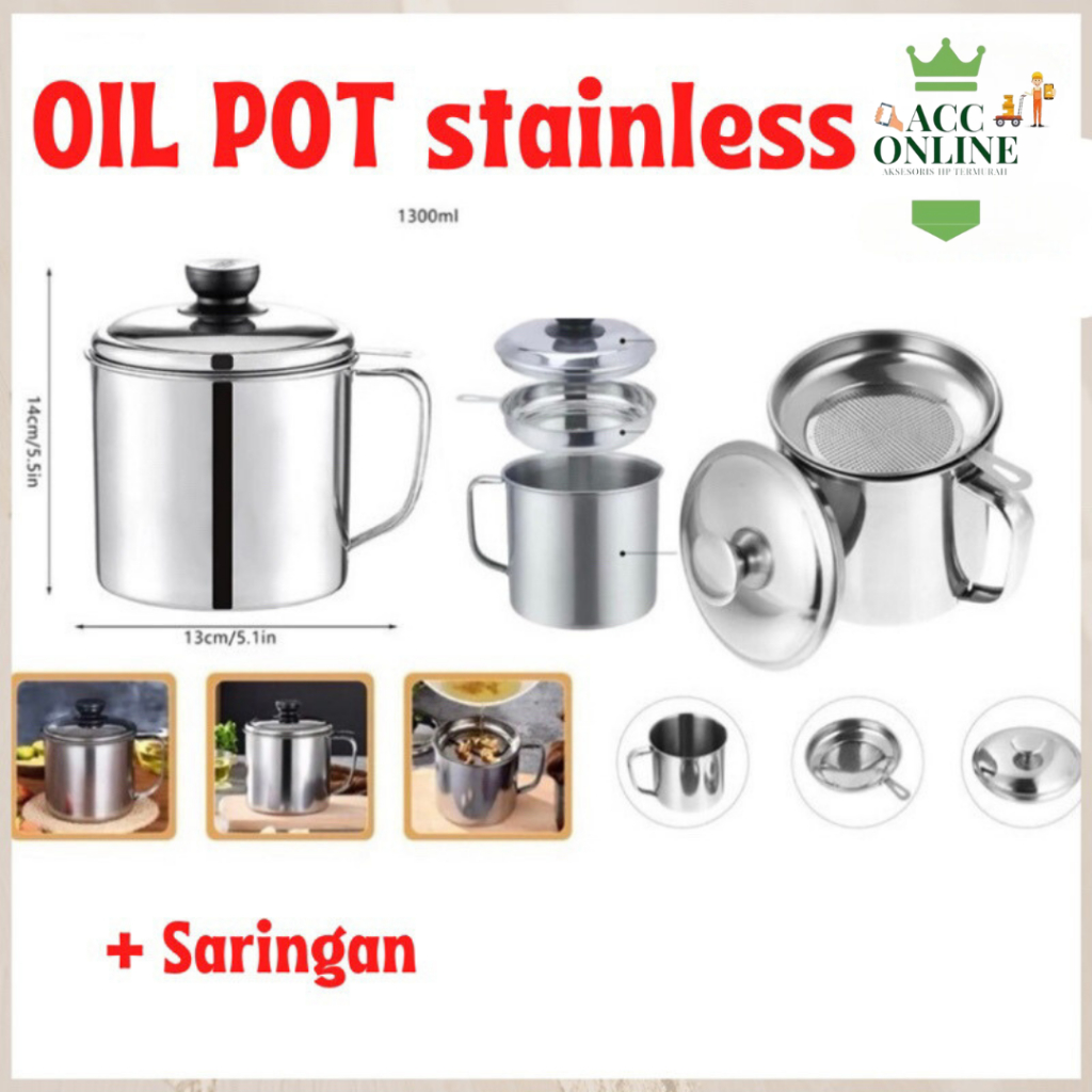 Wadah Saringan Minyak Oil Pot Stainless Gelas Saringan Minyak Oil Filter Pot