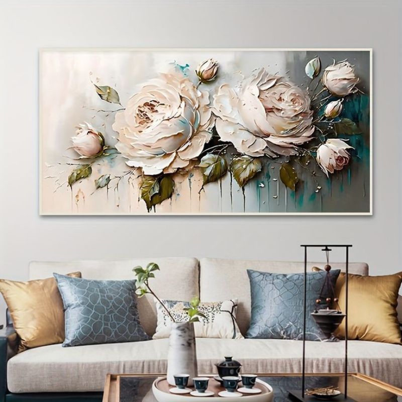 lukisan dinding bunga mawar aesthetic teksture art timbul lukisan di atas kanvas