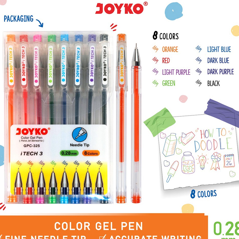 

Harga Termurah Color Gel Pen Pulpen Pena Joyko GPC325 iTech3 1 Set 8 Warna 28 mm