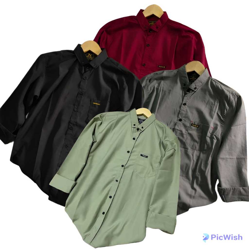 Kemeja Polos Pria Lengan Panjang Slimfit Kain Katun Hitam Jumbo