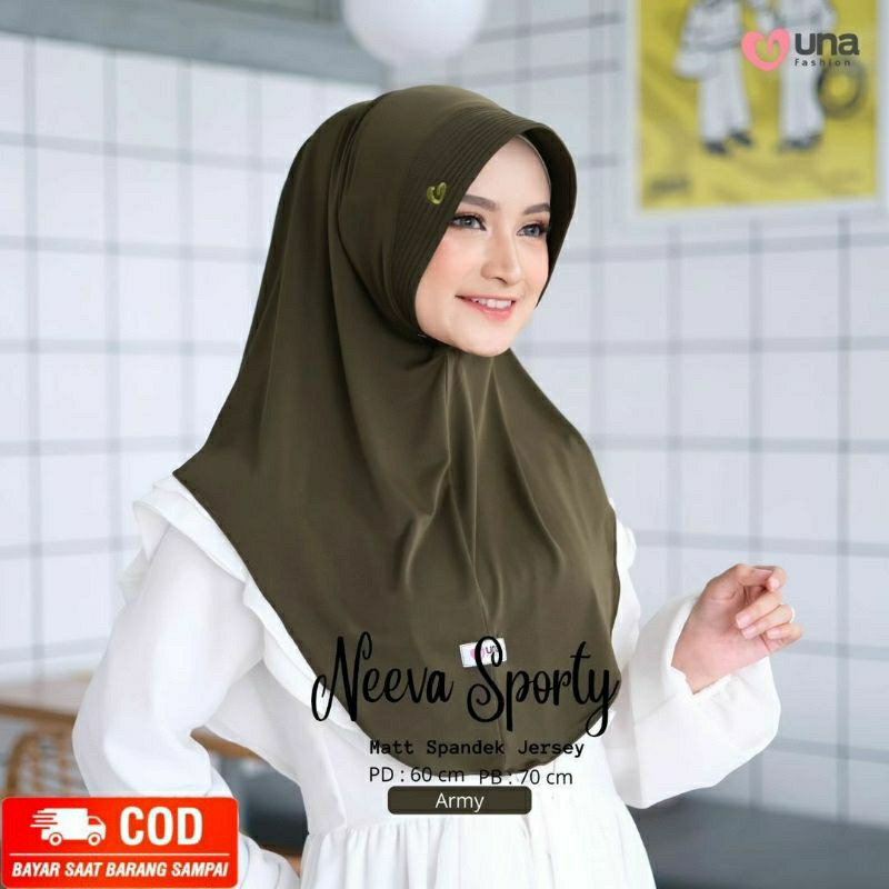 JILBAB SPORT MENUTUP DADA PANJANG 60 CM KERUDUNG INSTAN SPORTY BAHAN SPANDEK JERSEY NEEVA SERIES BY 