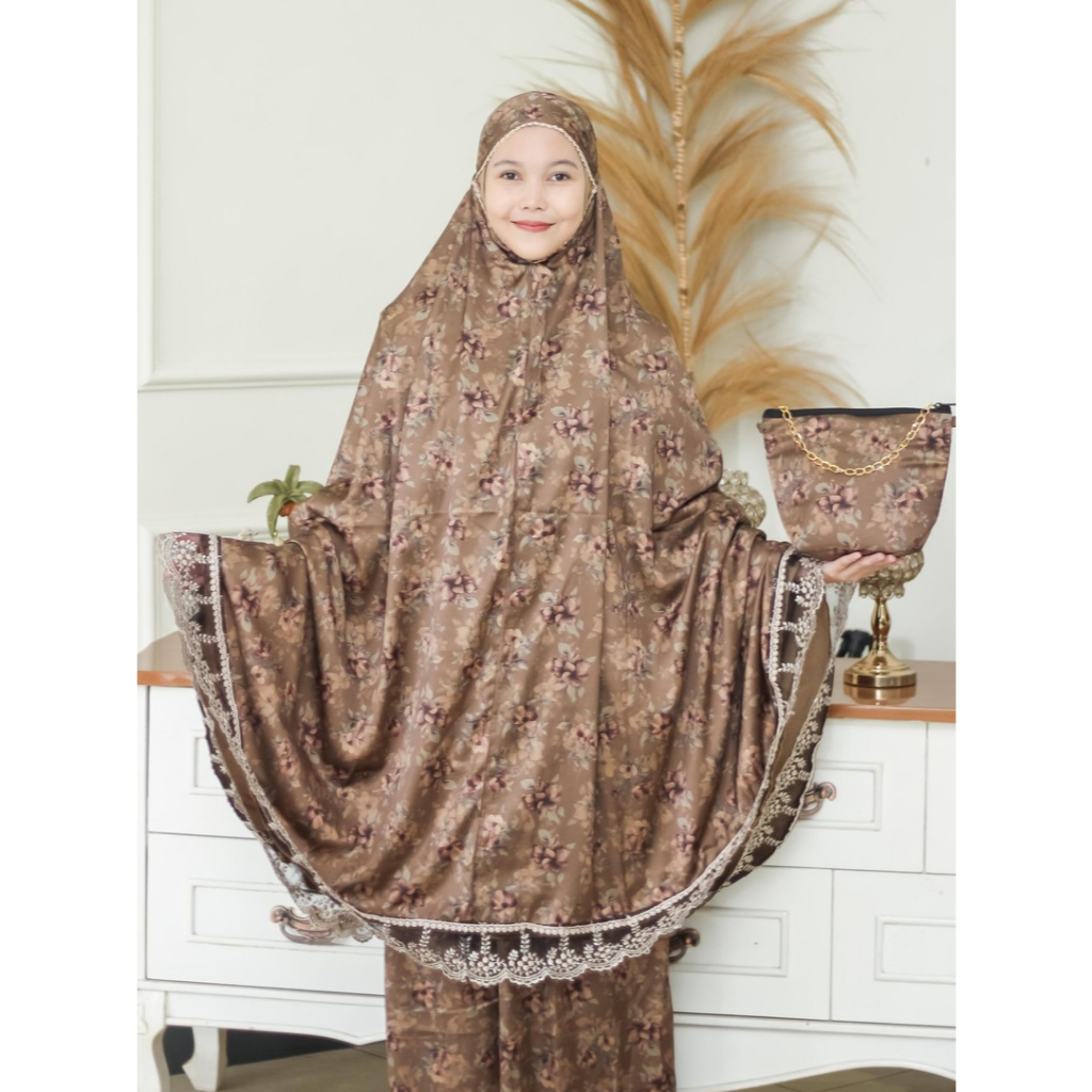 Mukena Dewasa Armani Silk Premium Motif Bunga 2in1