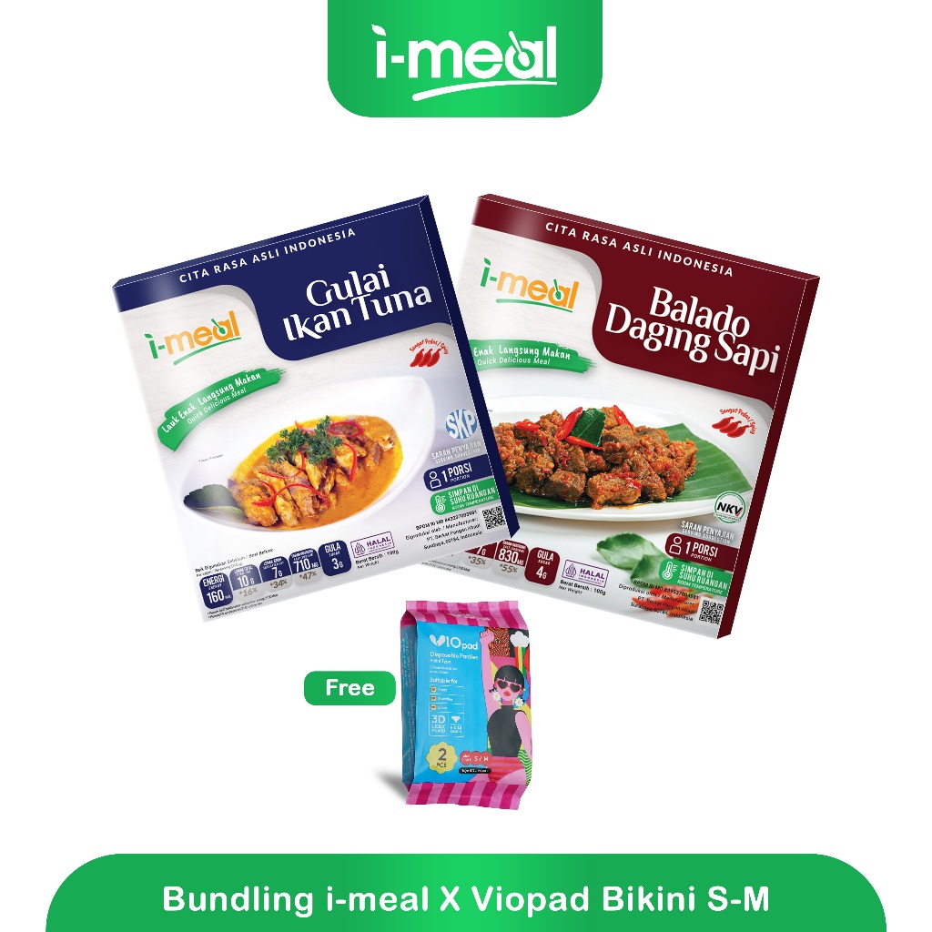 

i-meal Gulai Ikan Tuna & Balado Daging Sapi 100g Free Viopad Bikini S-M