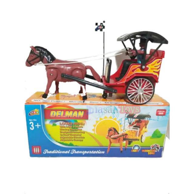 Mainan Delman Kereta Kuda Bisa Berjalan / Bernyanyi Mainan Tranportasi Tradisional / Mainan Anak Kud