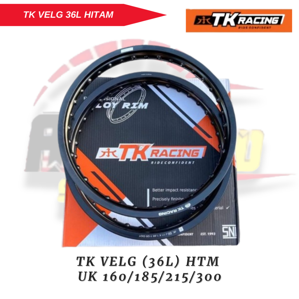 TK Racing Velg Pelek Aluminium 36 Lubang Hitam UK. 160 185 215 300 Ring 16 Ring 17 Ring 18 Ring 21 O