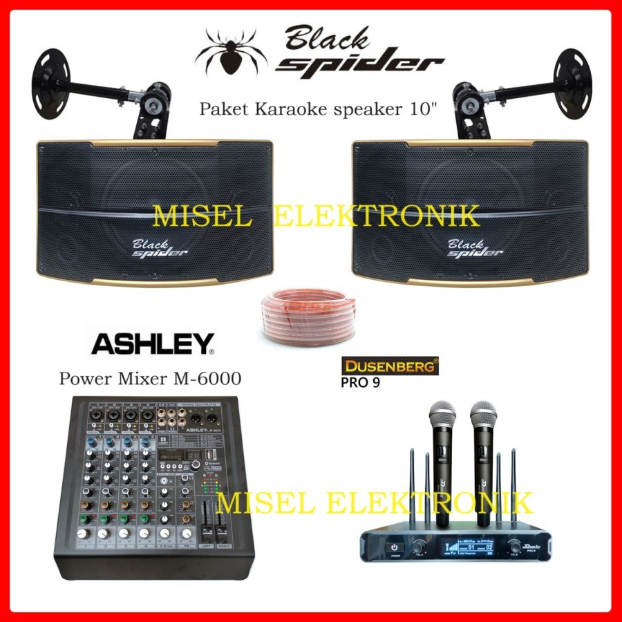 Paket Karaoke Rumahan Speaker 10 Inch Black Spider Power Mixer Ashley