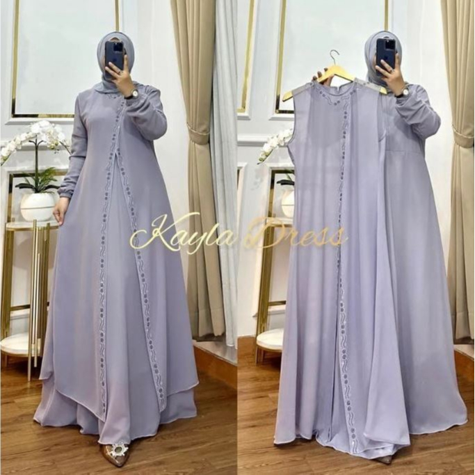 Gamis Kayla Set Inner Outer Full Ceruty Babydoll Gamis Wanita Kekinian 2024 Mewah Dan Elegant Cocok 