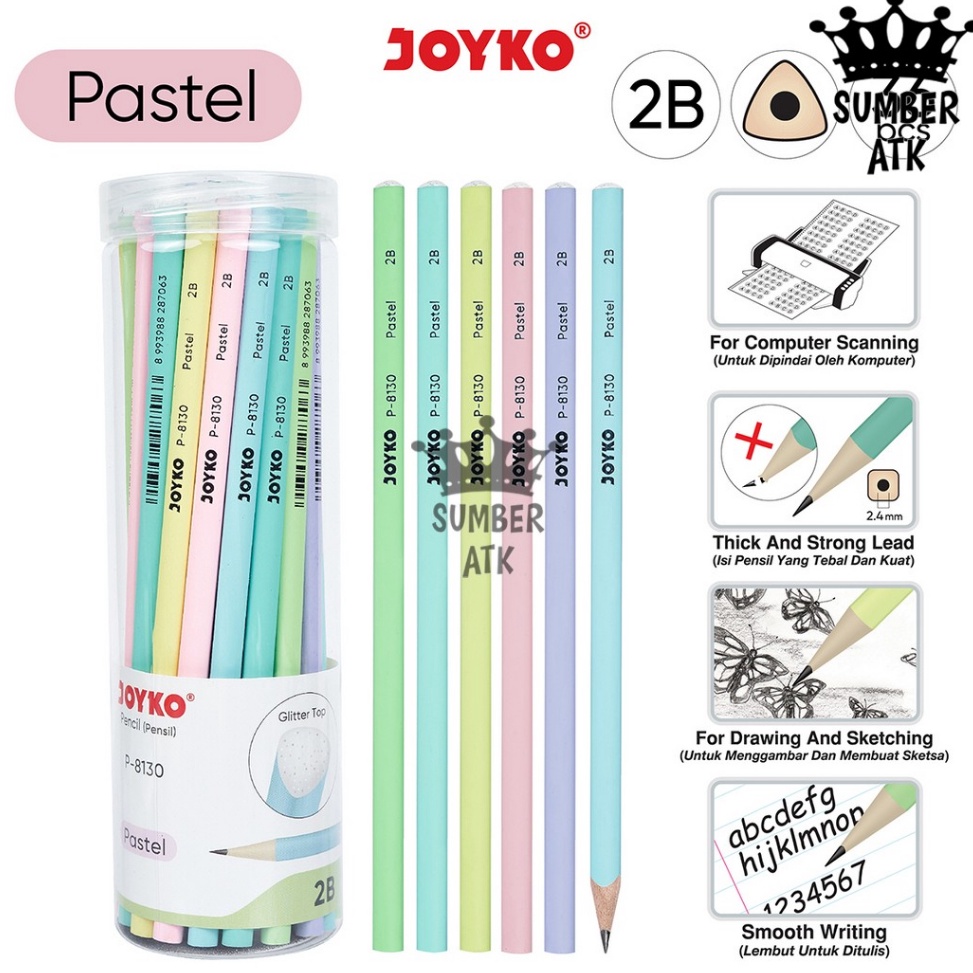 

KODE F44Y Pencil Pensil Joyko P813 2B 1 Drum 36 Pcs Pastel
