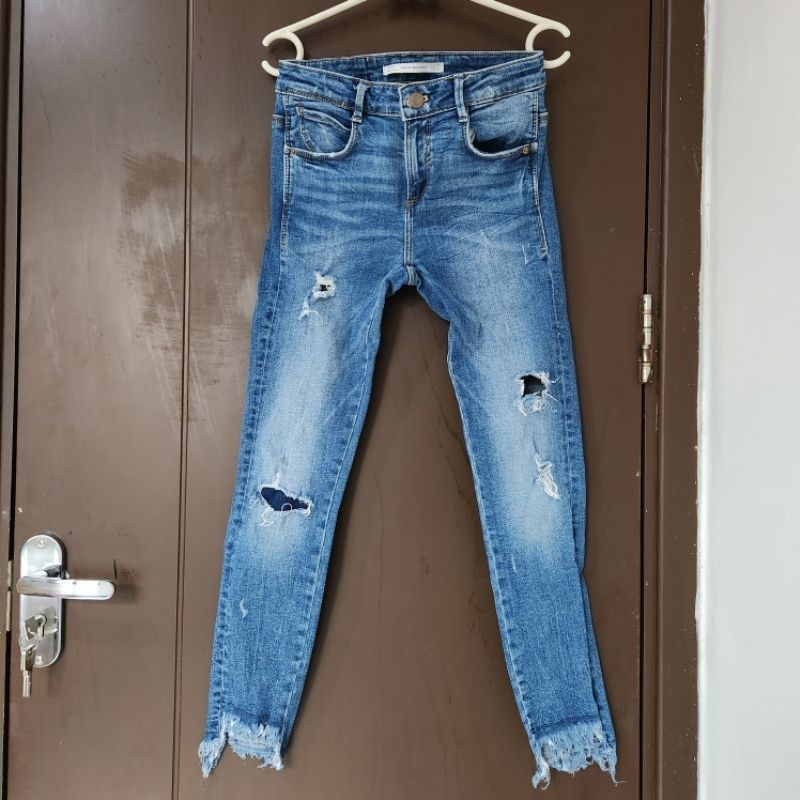 Zara Blue Denim Skinny Ripped Jeans Size XS