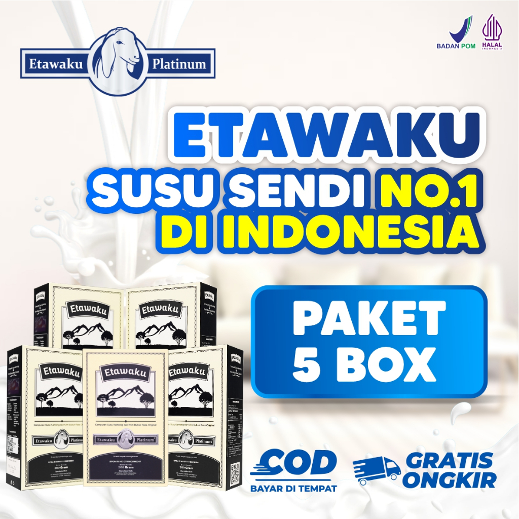 

[PAKET 5 BOX] | Etawaku Platinum | Susu Kambing Etawa Murni Rendah Gula Bebas Pengawet Efektif Atasi Masalah Pernafasan Nyeri Sendi & Tulang