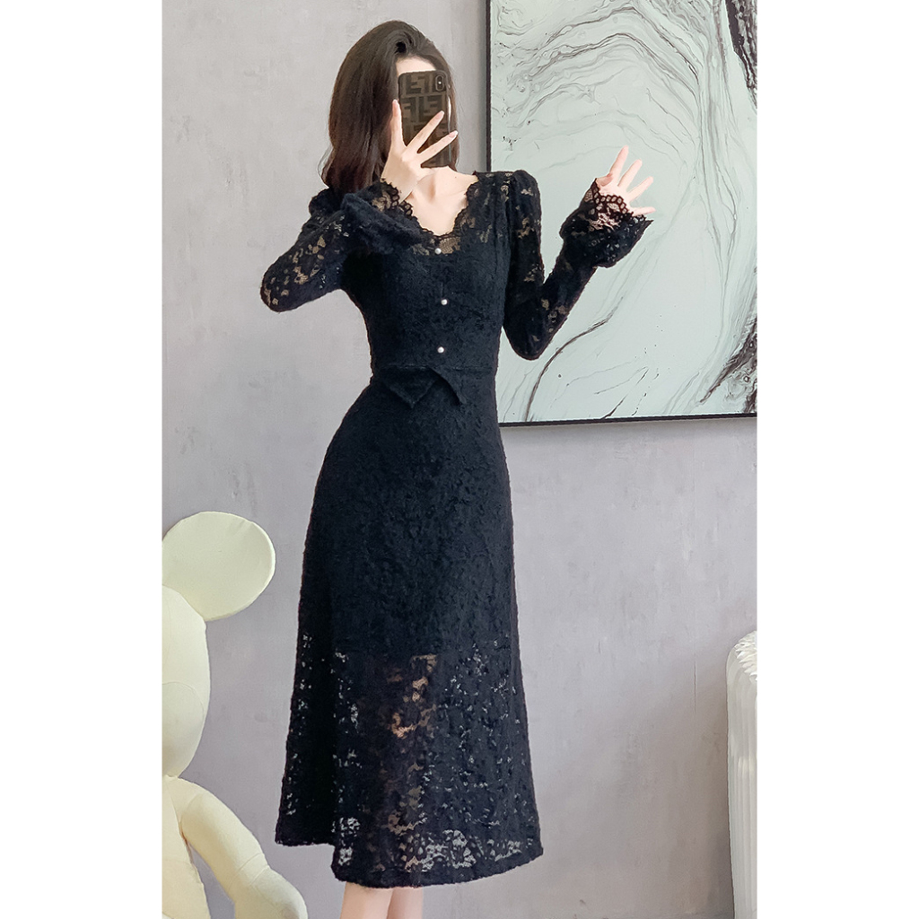 long dress brokat wanita korea D8058