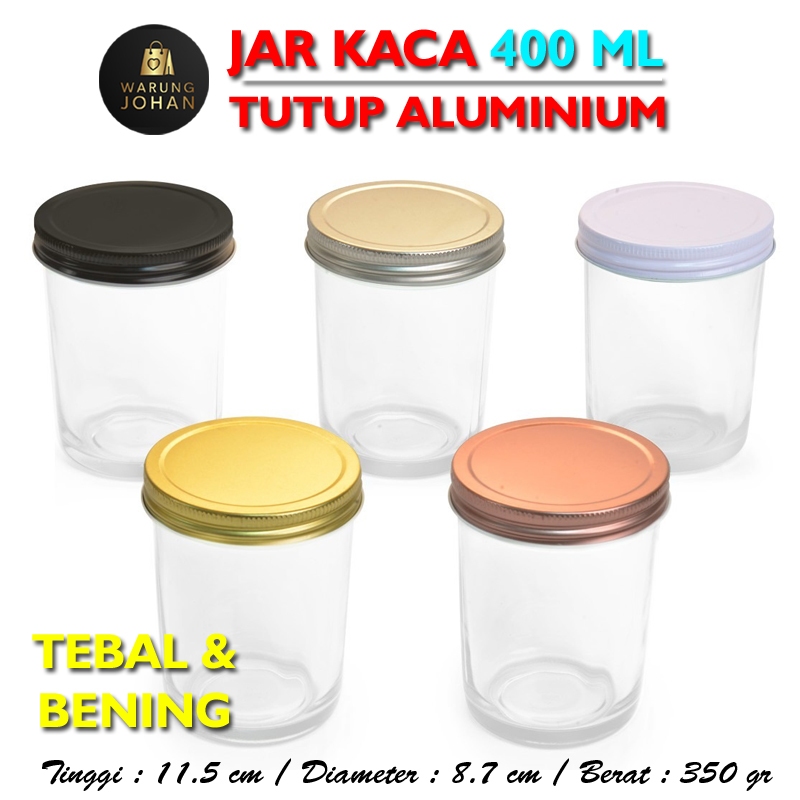 (WAJIB EXTRA PACKING) REGLASS 400ML TUTUP ALUMINIUM / JAR KACA 400ML / TOPLES KACA 400ML