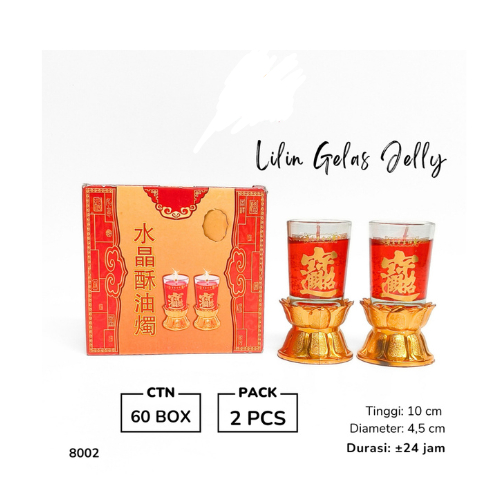 8002 - Lilin Gelas Jelly Merah 10CM / Lilin Sembahyang SUYU 1 HARI Lilin Merah 24 JAM Lilin Butter C