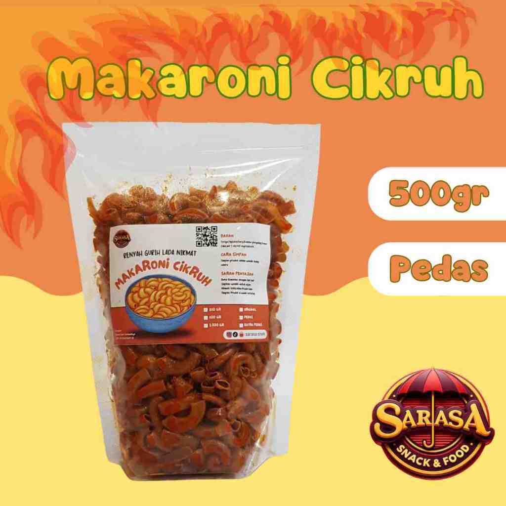 

MAKARONI CIKRUH PEDAS 500 GRAM Makaroni Kriuk Merah Menggoda Cikruh Viral Gurih SARASA SNACK & FOOD