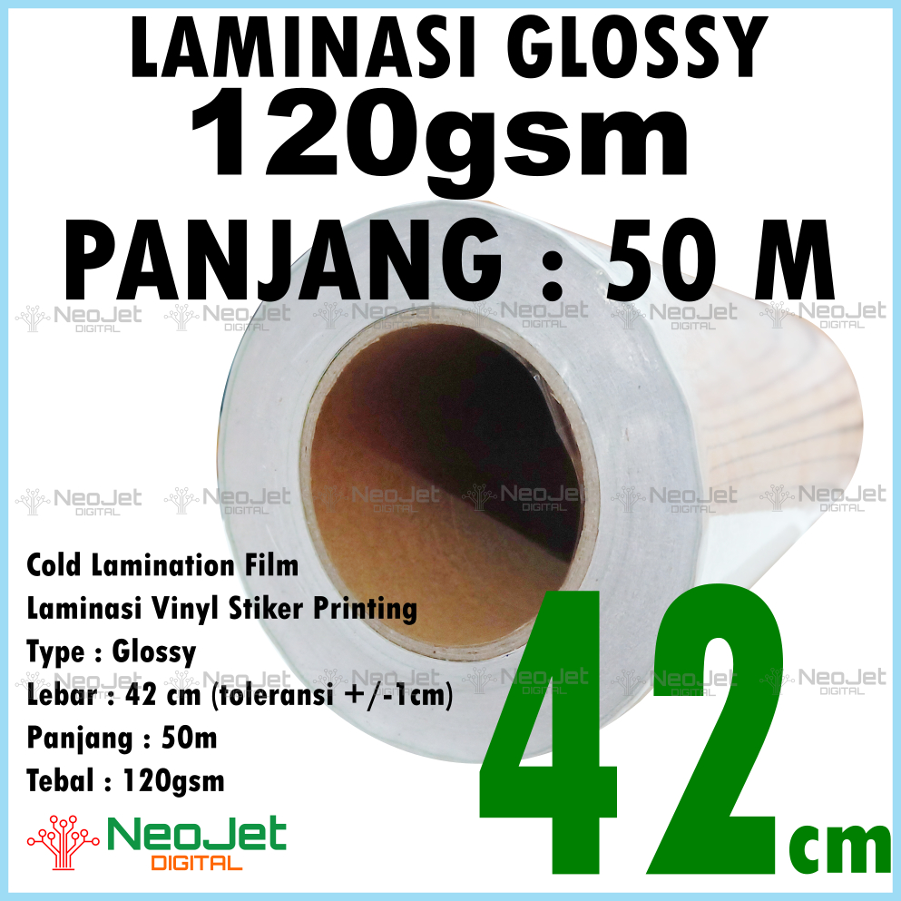 

Laminasi Dingin Gloss Glossy Kilap Transparan Tranparent 120 gsm lebar 42 cm 42cm panjang 50 meter untuk laminasi melindungi sticker vinyl inkjet