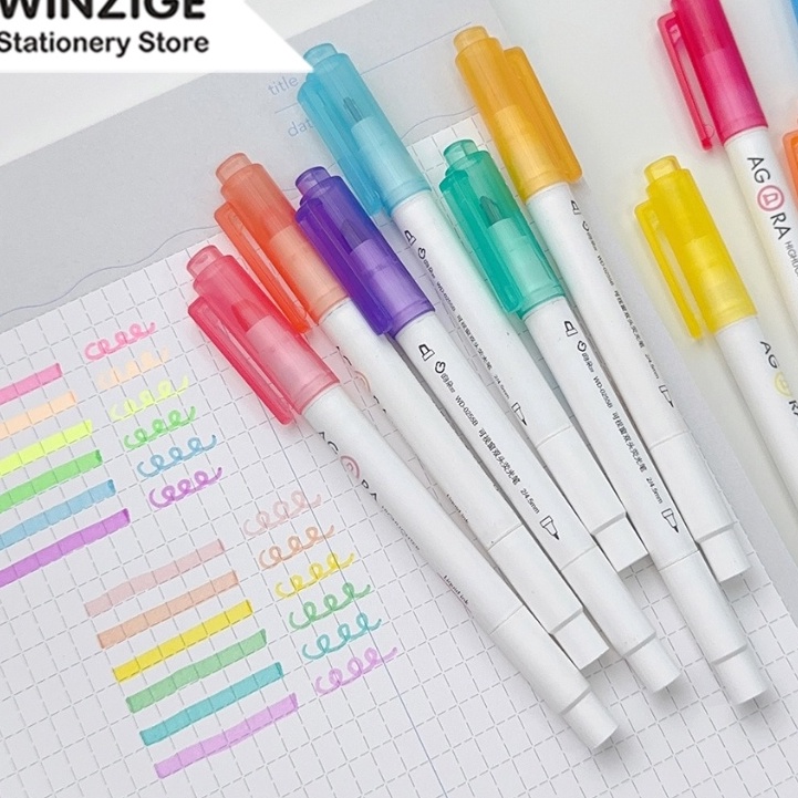 

KI3 Winzige 1 Set ISI 6 Highlighter Warna Pastel Highlighter Pen Dual Tip Set Lucu Journal Marker Pen Alat Tulis VS Stabilo