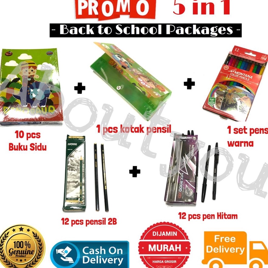 

KF7 PROMO 5 in 1 PAKET Alat Tulis Sekolah Set LENGKAP Buku Kotak Pensil Warna Pen murah