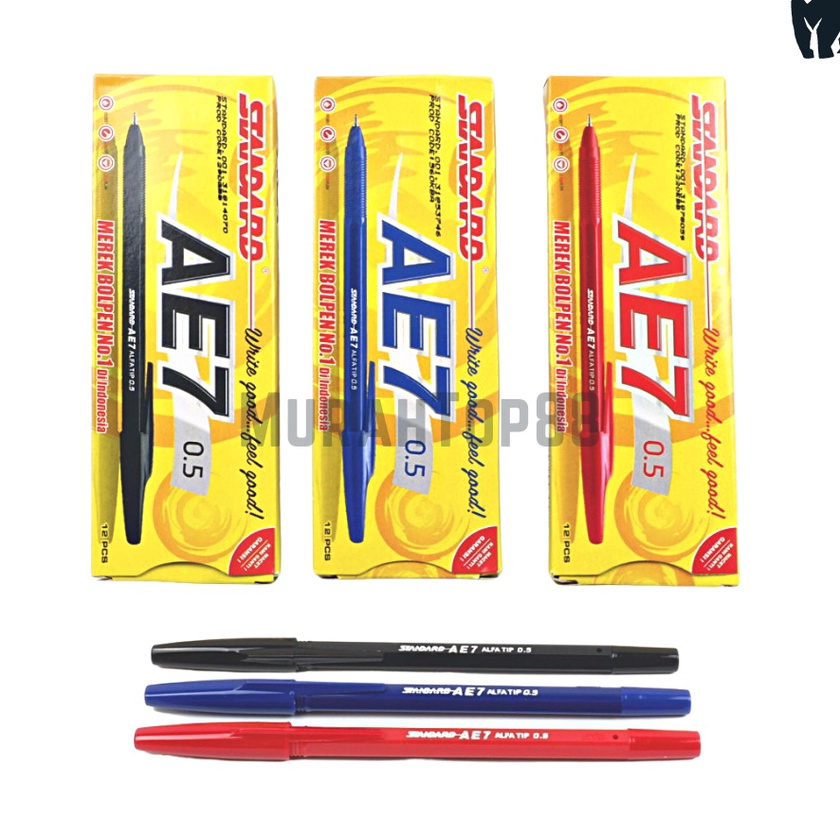 

Beli Pulpen Standard AE7 Ballpoint Bolpen Pen Hitam Biru Merah 1 BOX isi 12 PCS