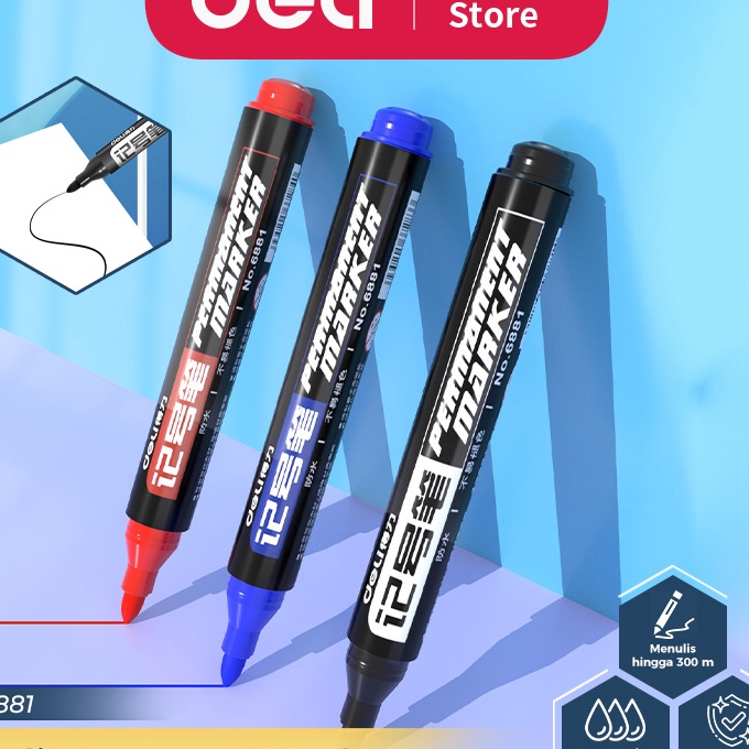 

HJ6 Deli Permanent Marker Spidol Permanen Tidak Bisa Dihapus Isi 1 pcs HitamBiruMerah 6881