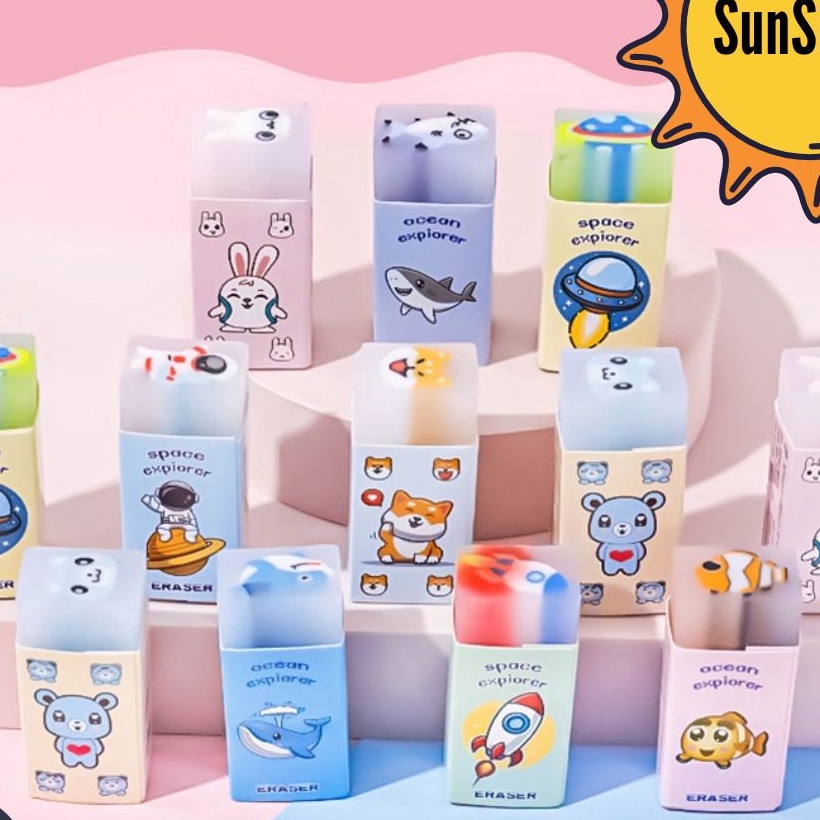

KI3 Sunshine Fancy SELUSIN 12 Pcs Penghapus Pensil Karakter Eraser Cute PE9