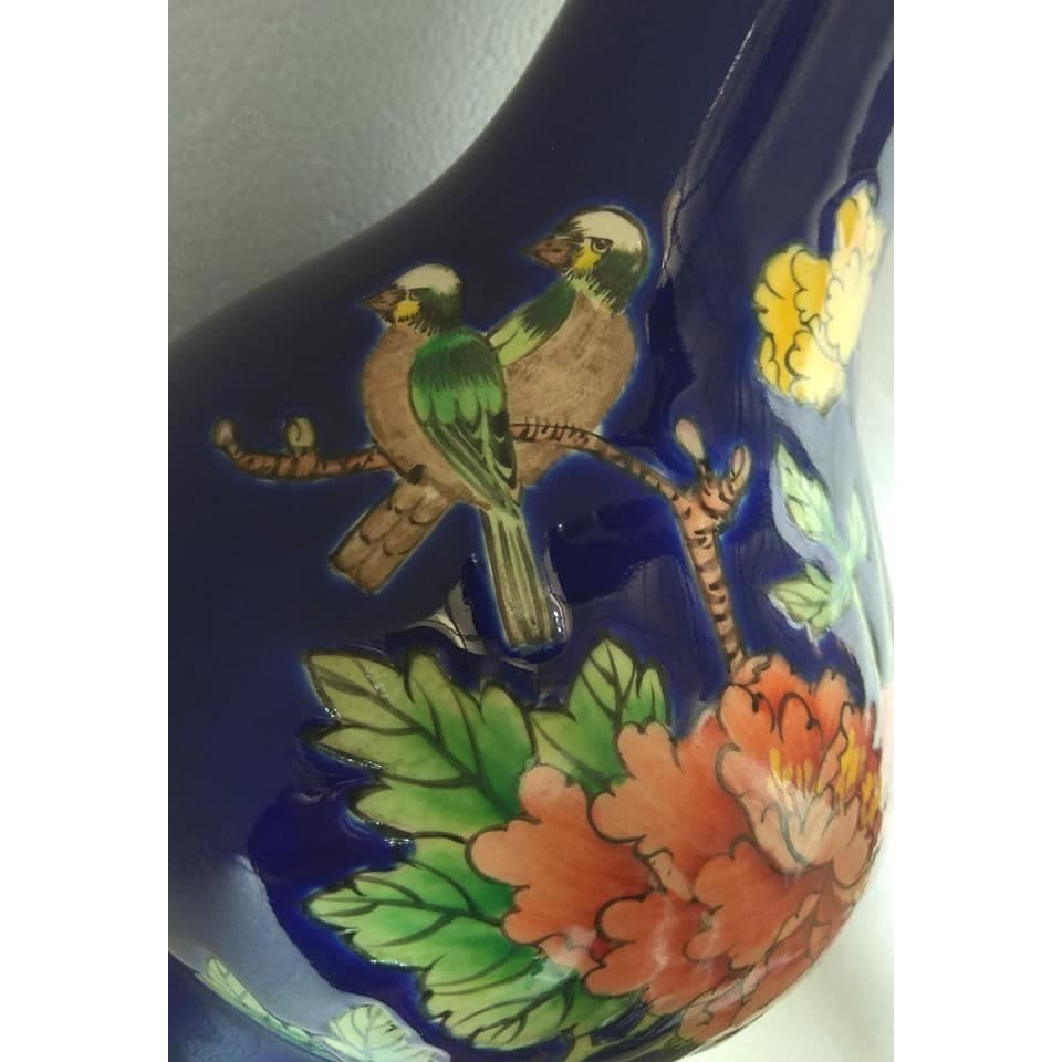 vas keramik cina navy motif bunga dan burung