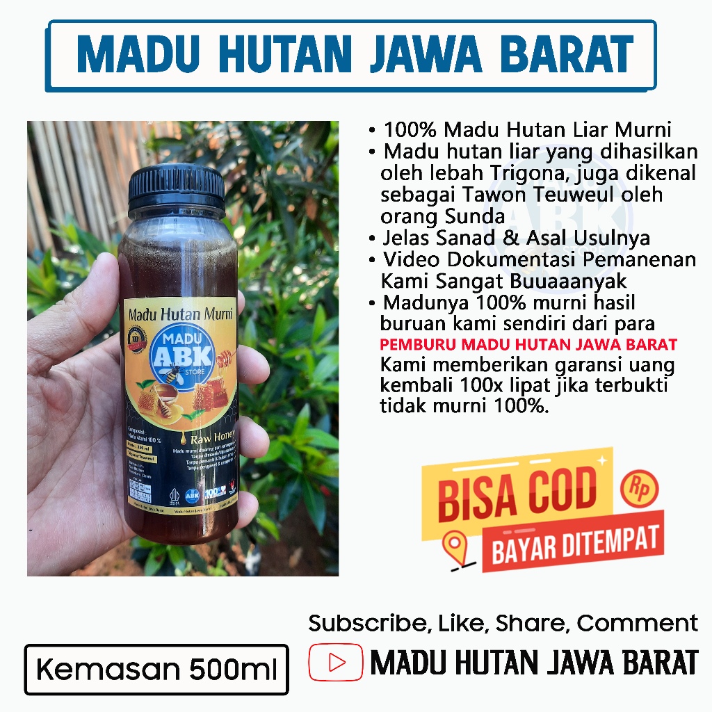 

Madu Klanceng Trigona Hutan Liar Asli Murni 100% ( 250ml ) Tanpa campuran apa pun