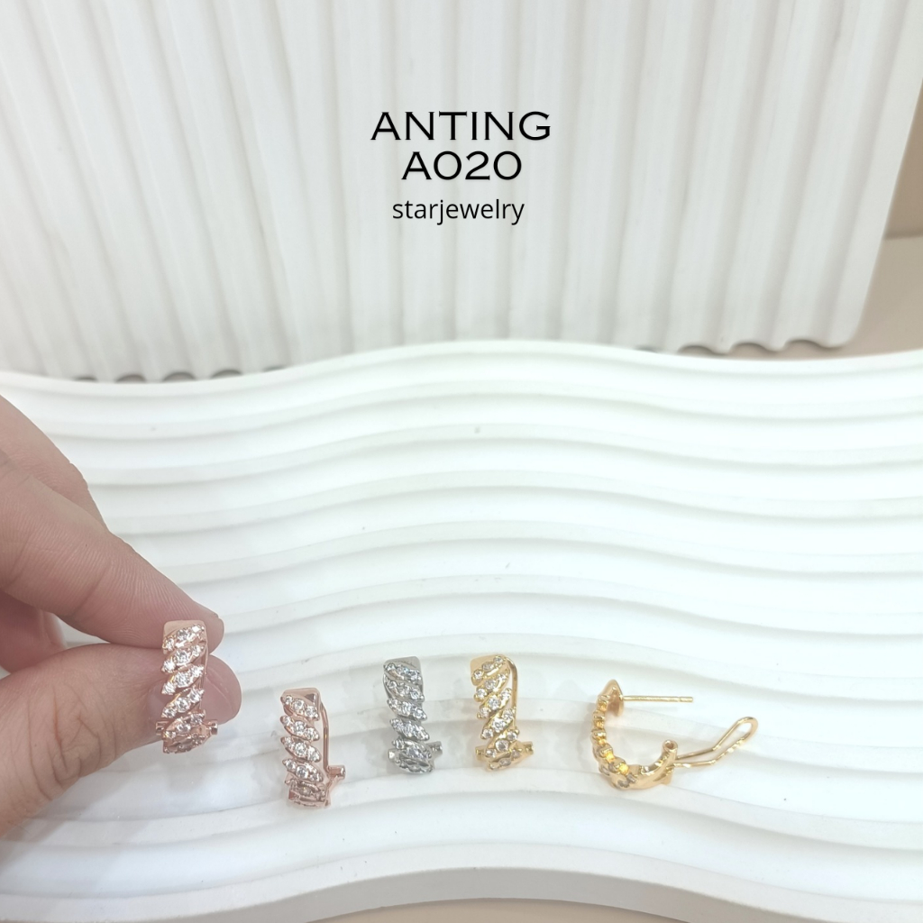 Anting Jepit Rhodium Wanita Model Berlian /Anting Emas Putih Wanita/Anting A020