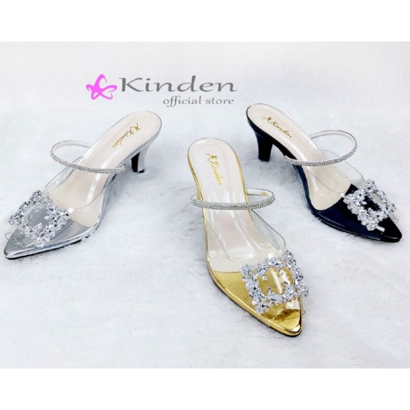 tazkia sepatu hells wanita ternsperan hak lancip 5cm kekinian / sndal pesta kaca bening terbaru