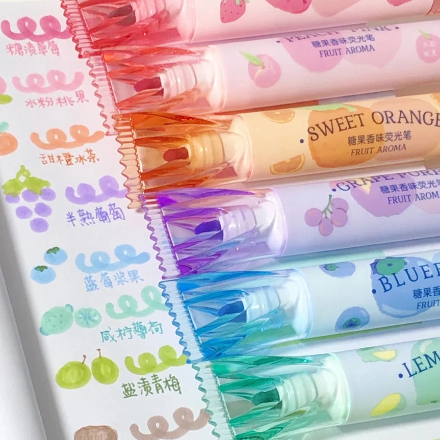 

KP8 Winzige 4pcs Fruit Scented Stabilo Set Cute Warna Pastel Highlight Pena Lucu Journal Marker Pen Alat Tulis