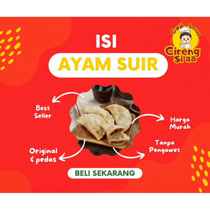 

PROMO!! CEMILAN KHAS SUNDA CIRENG ISI AYAM SUIR ISI 12 PCS