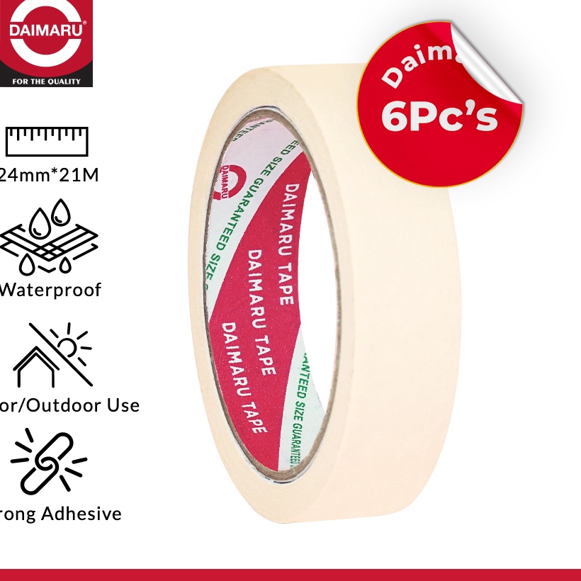 

HJ6 Daimaru Masking Tape Lakban Kertas Cream 24mm x 21meter Paket 6Pcs