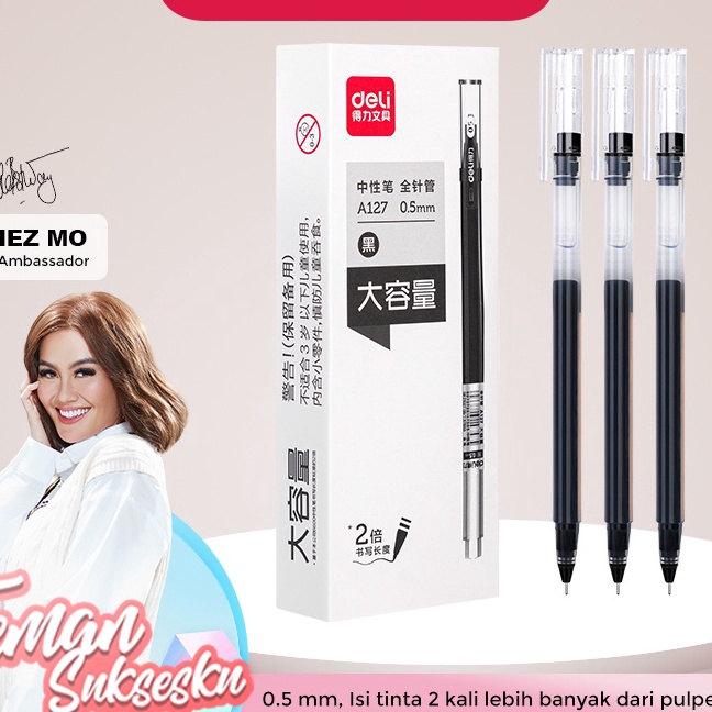 

FG2 Deli Gel Pen Pulpen Gel 5mm Tinta Hitam Isi 12 pcs Penulisan Halus Isi Tinta 2 Kali dari Pulpen Biasa A127