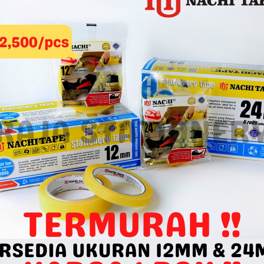 

Istimewa NACHI STATIONERY TAPE 12mm 24mm SELOTIP SOLATIP LAKBAN SOLASI ISOLASI NACHI 1 BOX